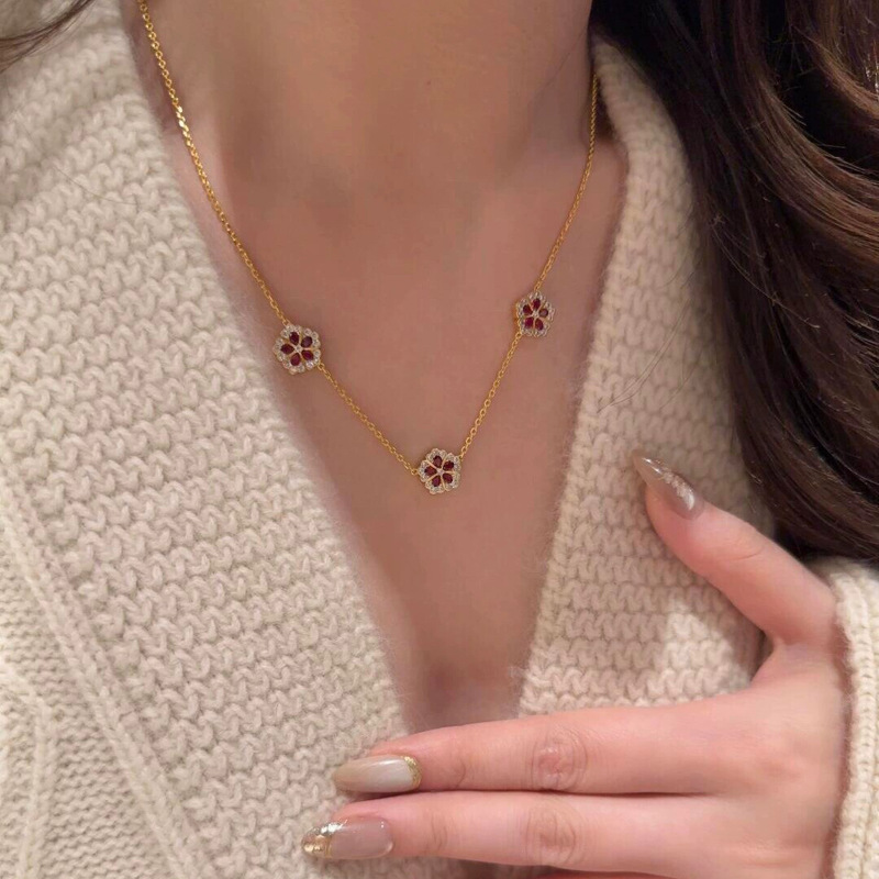 New Chinese-style zircon flower earrings, necklace, bracelet, simple and stylish jewelry set, light luxury niche accessories for women - view 3