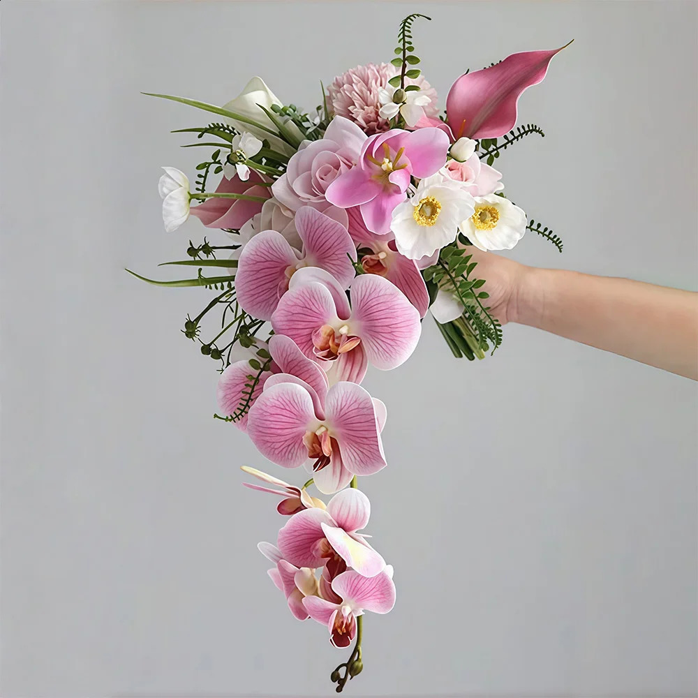 Waterfall Cascading Wedding Bouquet Artificial Flowers Bridal Bridesmaid Bouquet for Wedding Bridal Shower Party Decorations 260615 - view 7