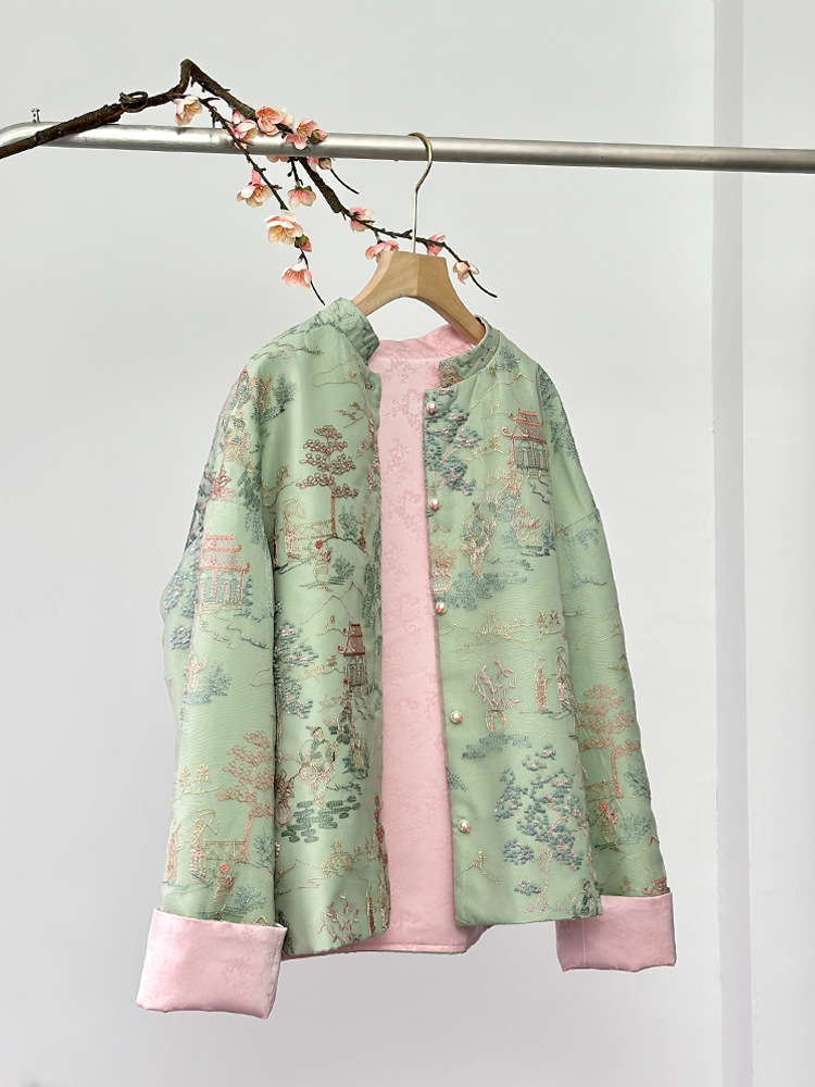 Women's Jackets 2026 Chinese Style Velvet Jacket Women Autumn Winter Green Embroidered Blazer Unique Sequined Artistic Outerwear Fashion