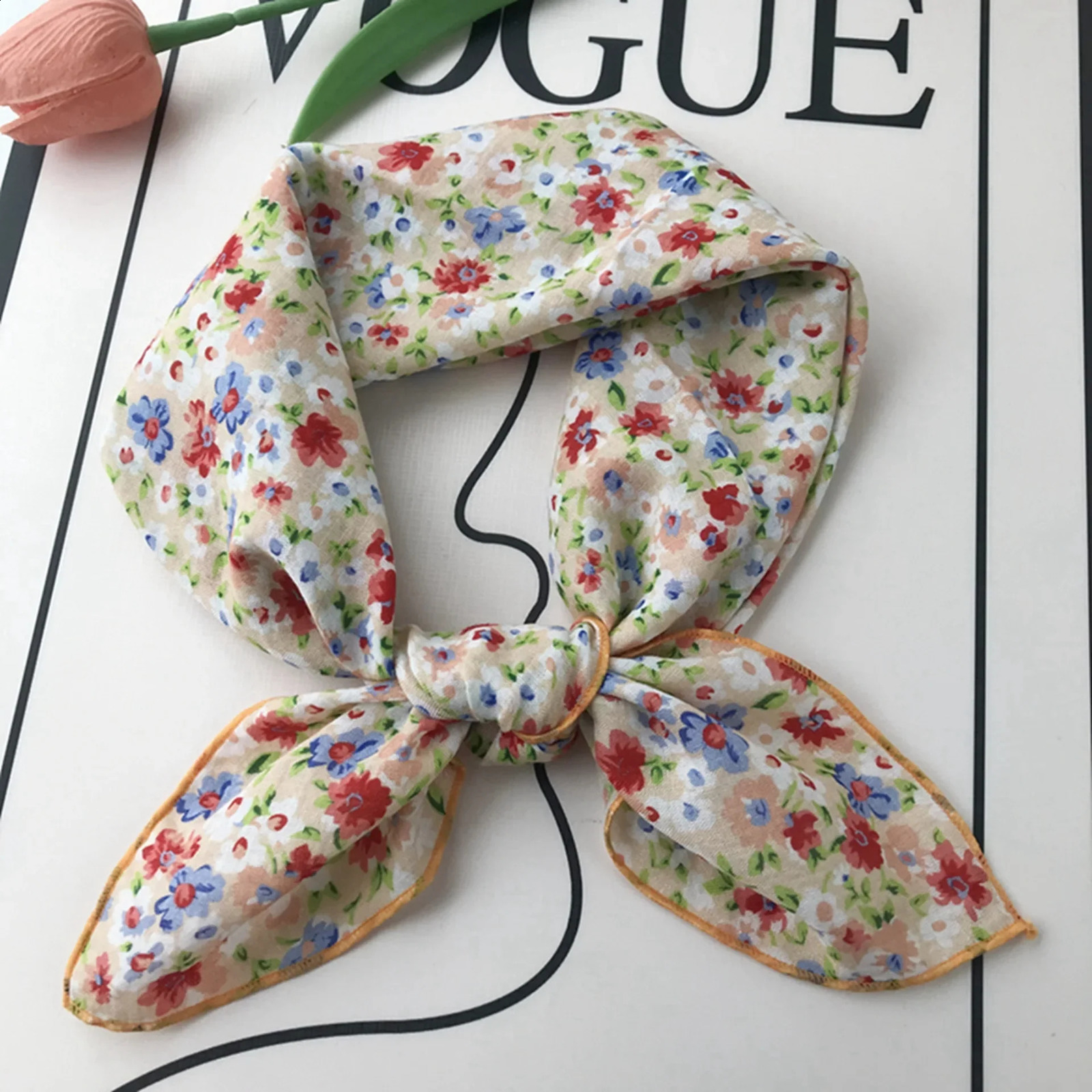VREOVOR Autumn Floral Cotton Small Square Scarf Female Korean Version Thin Versatile Neck Protection DecorativePure 260617 - view 4