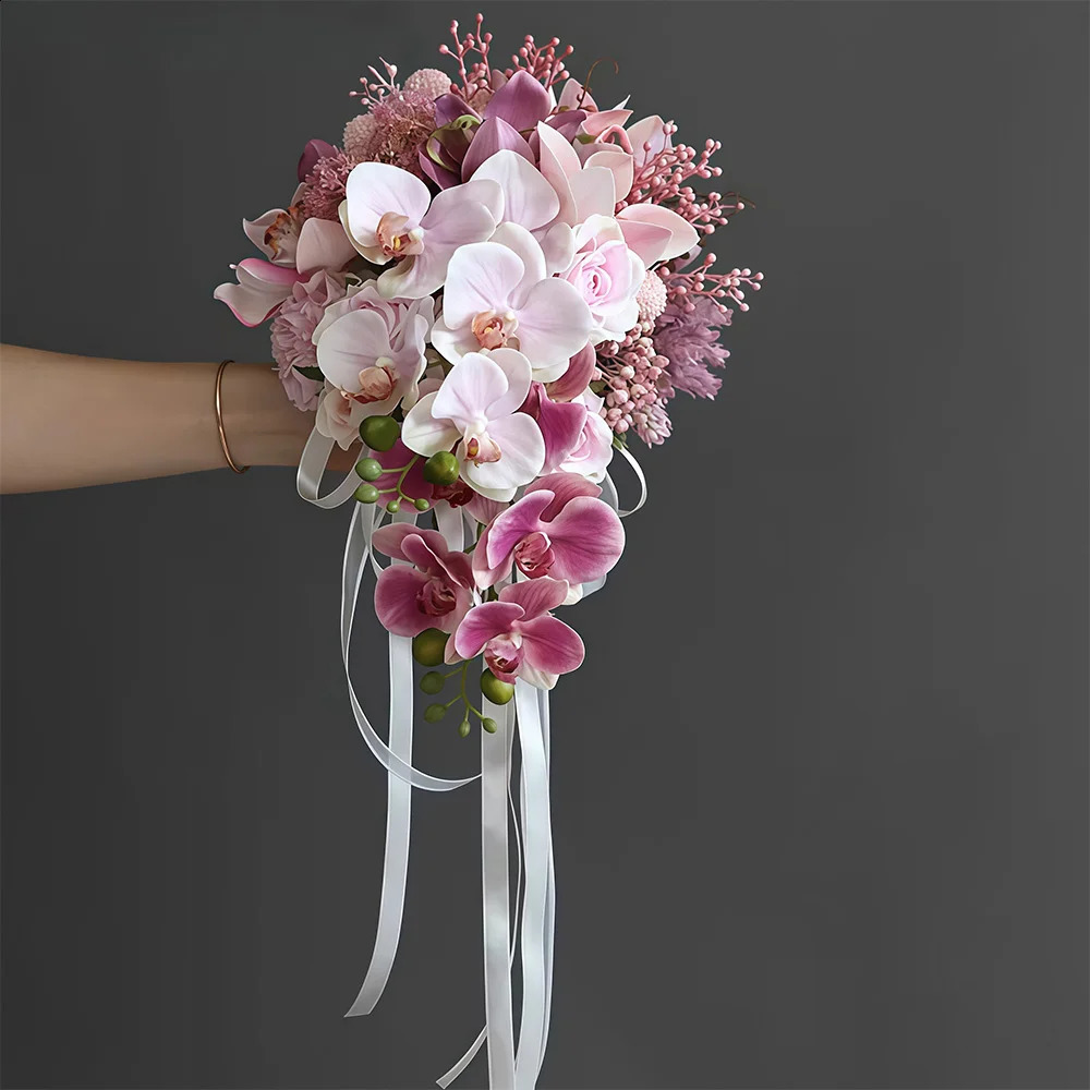 Waterfall Cascading Wedding Bouquet Artificial Flowers Bridal Bridesmaid Bouquet for Wedding Bridal Shower Party Decorations 260615 - view 5