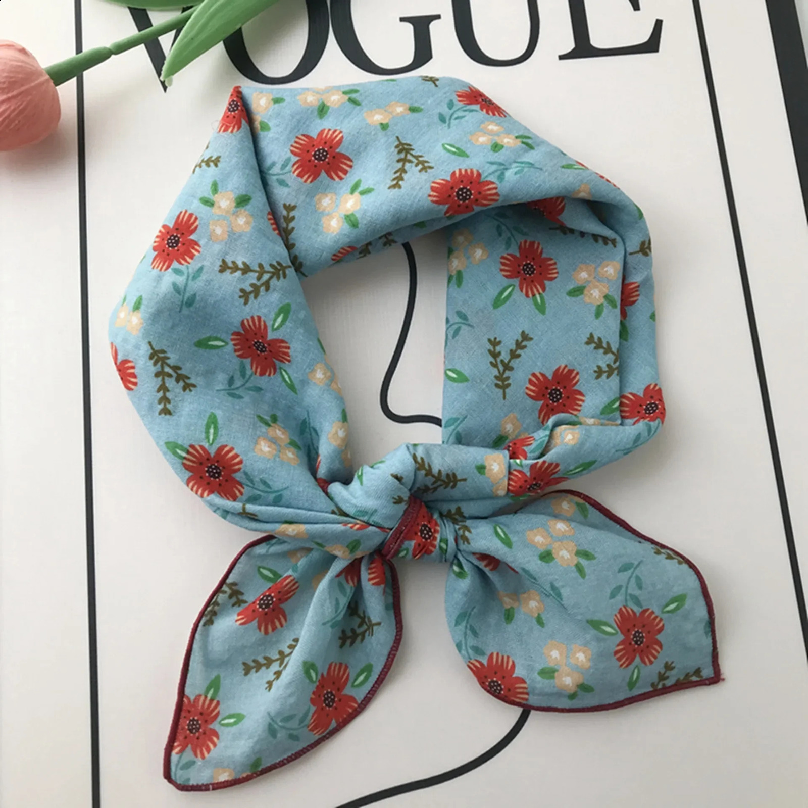 VREOVOR Autumn Floral Cotton Small Square Scarf Female Korean Version Thin Versatile Neck Protection DecorativePure 260617 - view 6
