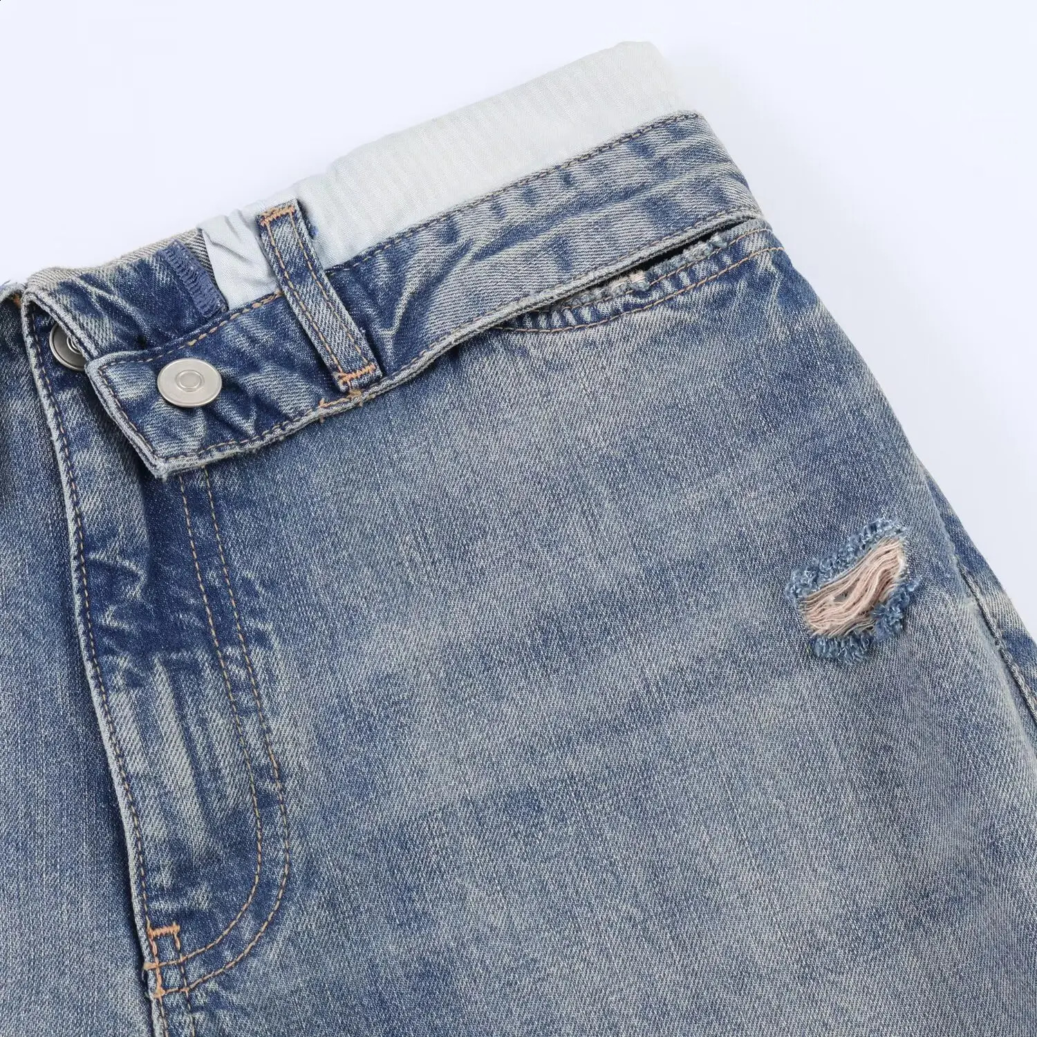 Casual Women Long Jeans Summer Female Chic Ripped Holes Denim Fashion Mid Waist Flanging Button Streetwear Pants Trousers 260611 - view 5