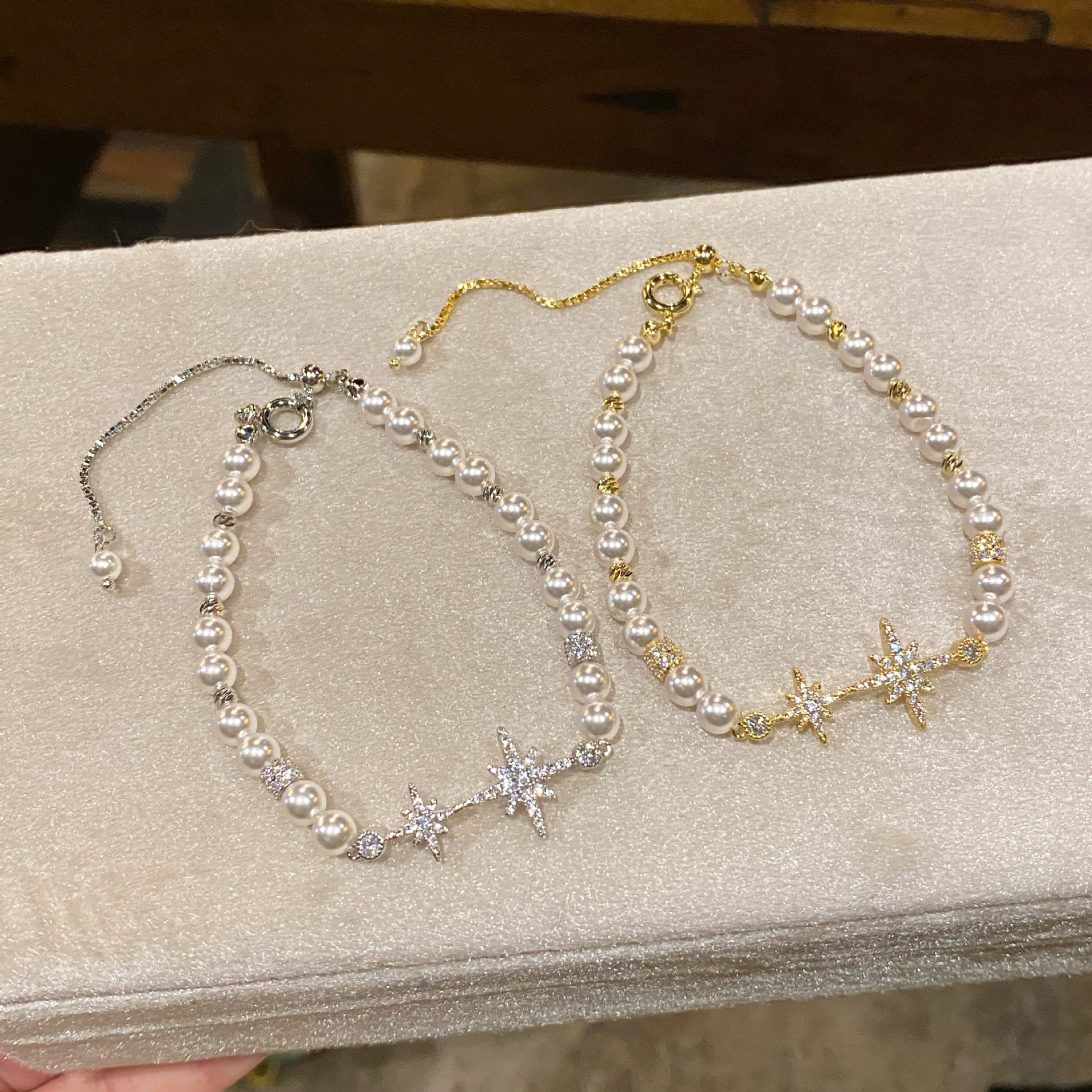 18k real gold plated pearl beaded zircon star bracelet for women, unique design, fashionable and light luxury jewelry - view 4