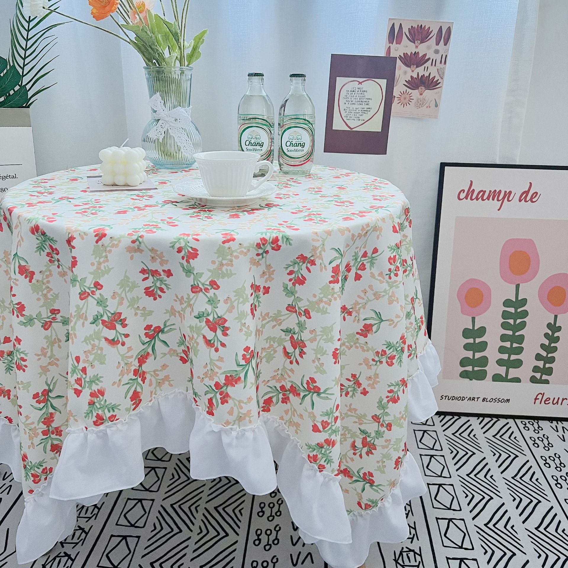 YL-38834 Custom Waterproof Tablecloth, Nordic Style, Springtime Design, Commonly Used Waterproof Tablecloth/Coffee Cover, In Stock