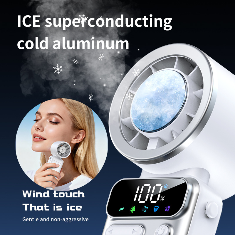 180° Rotatable Semiconductor Cooling Hand Fan 100 Speed Digital Display Cooling Fan