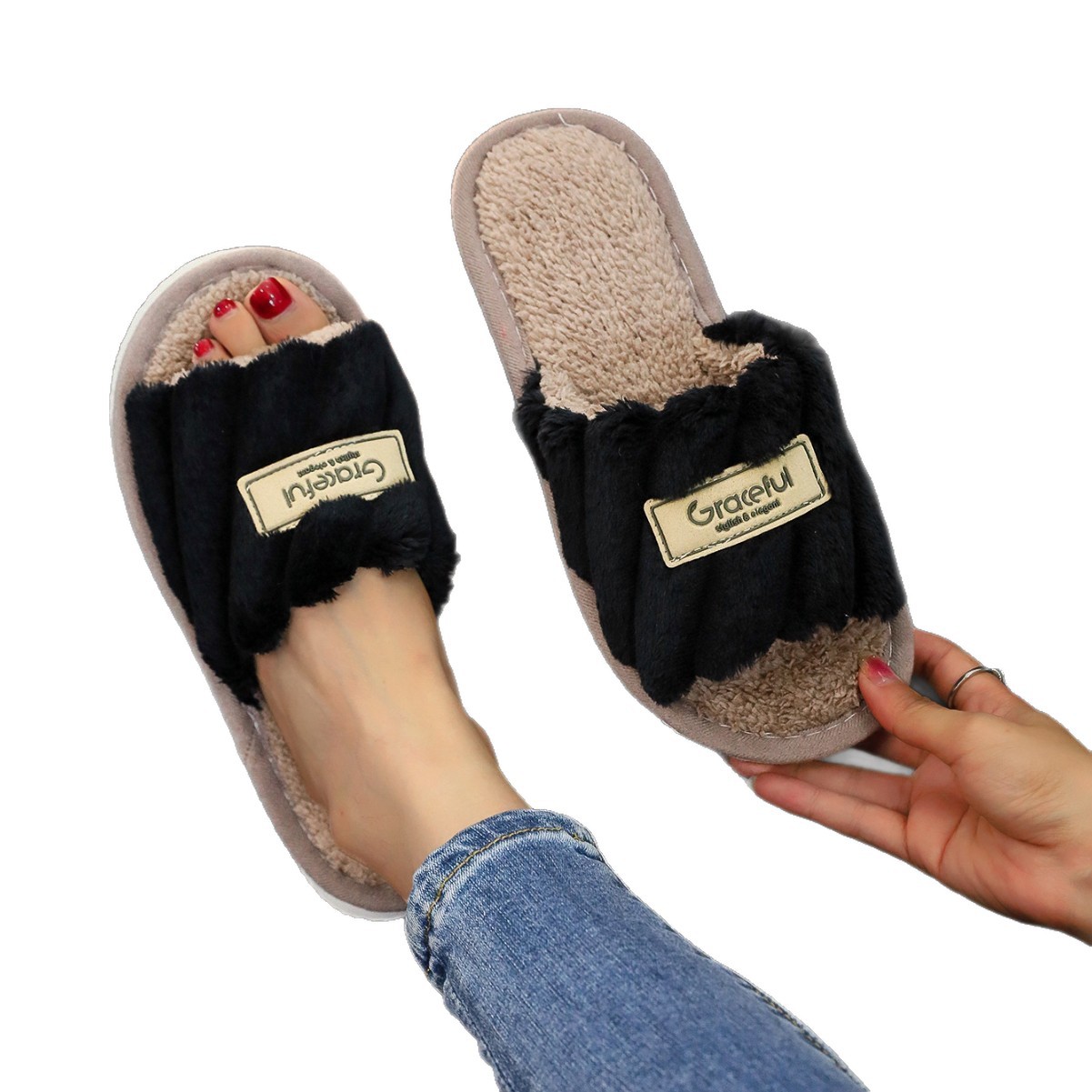 Free shipping luxury Women Winter Fuzzy Plush Slippers Soft Fleece Lined Non Slip Thick Sole Indoor House Shoes new - view 6