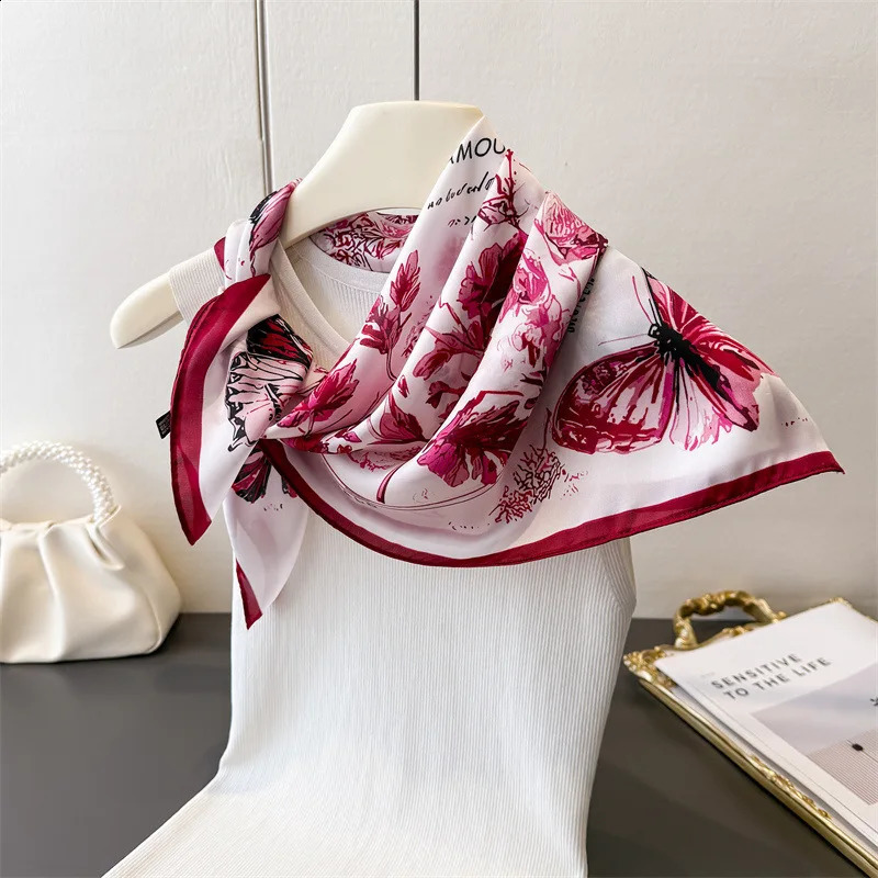 Vintage Butterfly Sketch Square Silk Scarf Soft Satin Bandana for Women Summer Neck Hair Headband Bag Wrist Wrap Beach Vacation 260617 - view 5