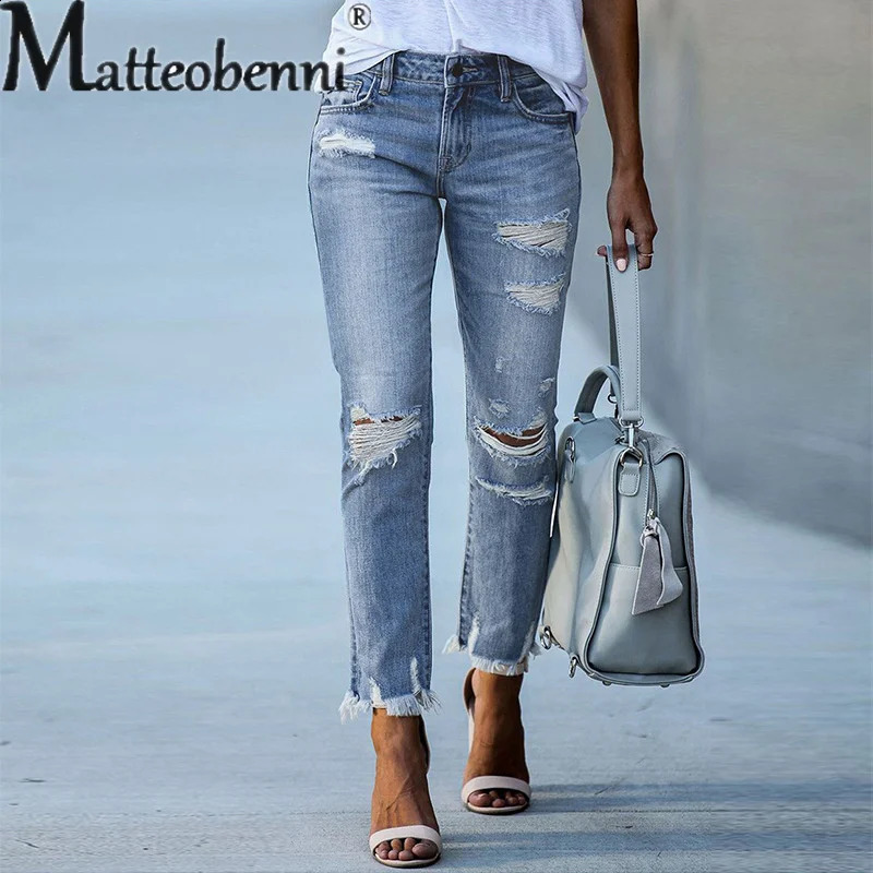 Fashion Broken Holes Tassel Straight Jeans Midwaist Button Splicing Denim Pants Ladies Trend Streetwear Casual Trousers y260611 - view 5