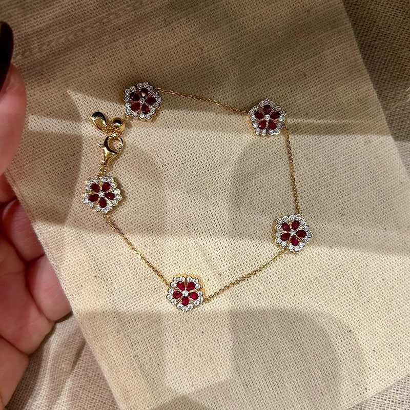 New Chinese-style zircon flower earrings, necklace, bracelet, simple and stylish jewelry set, light luxury niche accessories for women - view 4