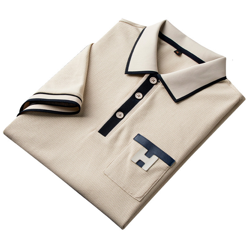 Designer Mens Contrast Splicing Polo Shirt Luxury 2026 Summer Thin Slim Fit Light Business Young Men Brand Premium Casual Short Sleeve Bulk Wholesale  - view 9