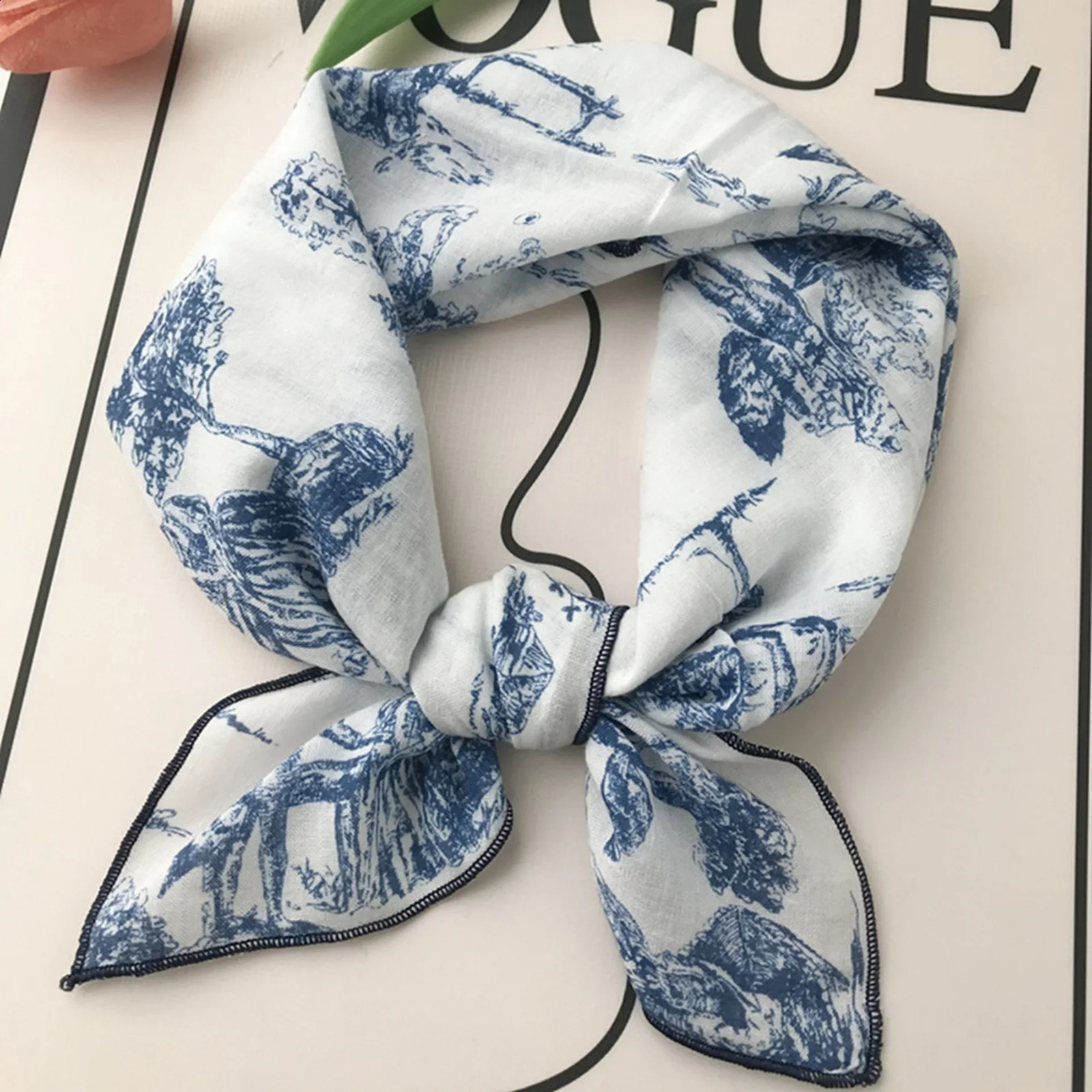 VREOVOR Autumn Floral Cotton Small Square Scarf Female Korean Version Thin Versatile Neck Protection DecorativePure 260617 - view 5