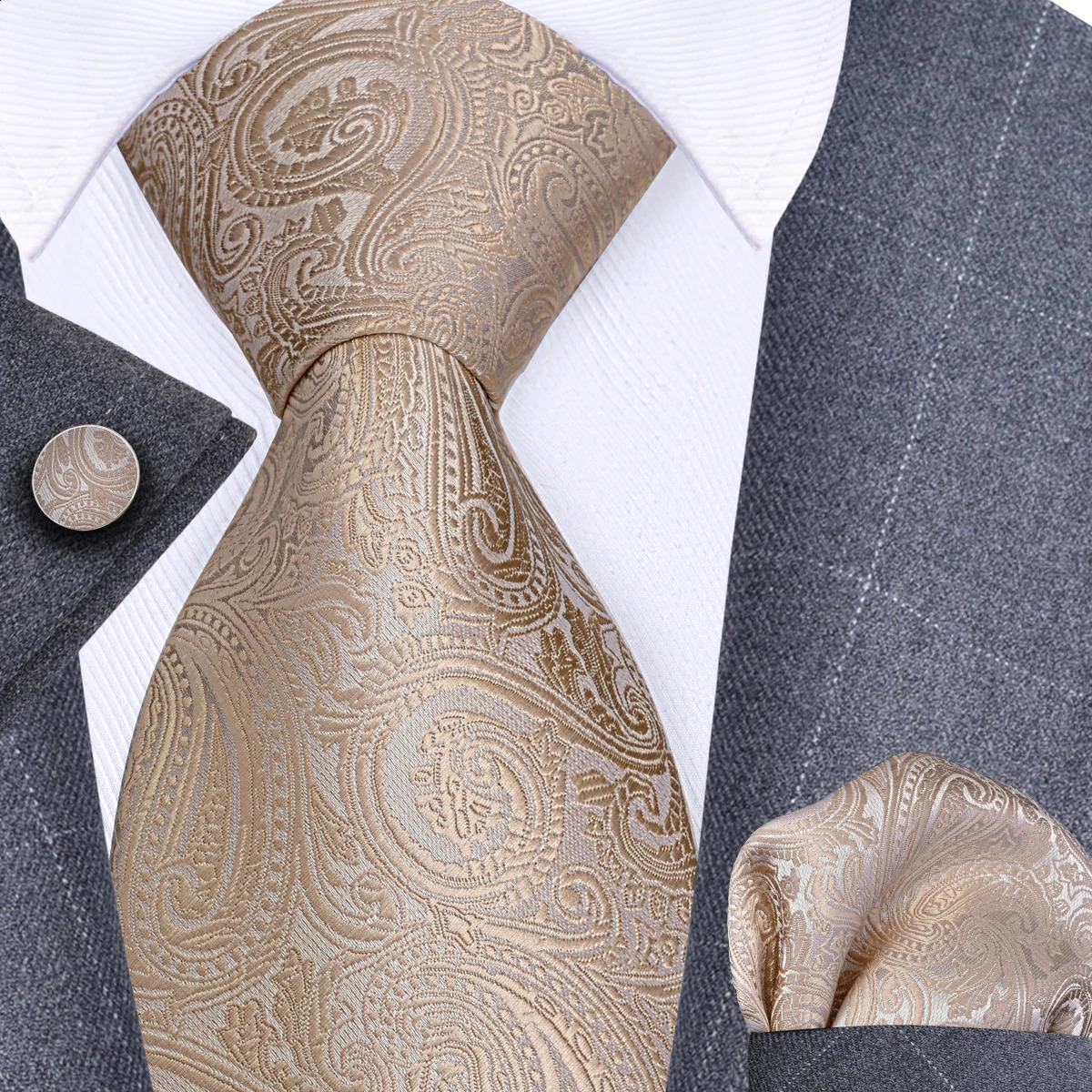 GUSLESON 8cm Blue Black Pink Men Ties Pocket Square Cufflinks Set Paisley Silk Necktie Wedding Business Gift Tie Accessories 260617 - view 3