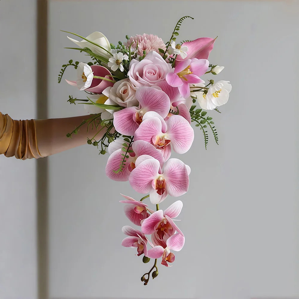 Waterfall Cascading Wedding Bouquet Artificial Flowers Bridal Bridesmaid Bouquet for Wedding Bridal Shower Party Decorations 260615 - view 6