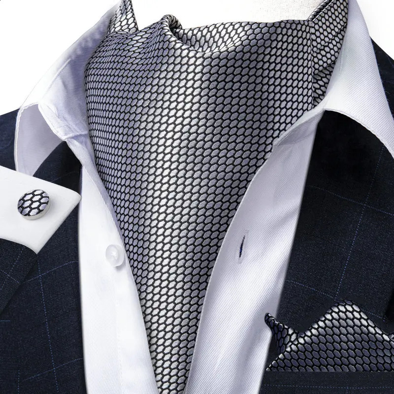 Jacquard Men Plaid Ascots Fashion Paisley Ties Wedding Formal Cravat Ascot British Gentleman Soft Polyester y Gray Neck Tie 260617 - view 3