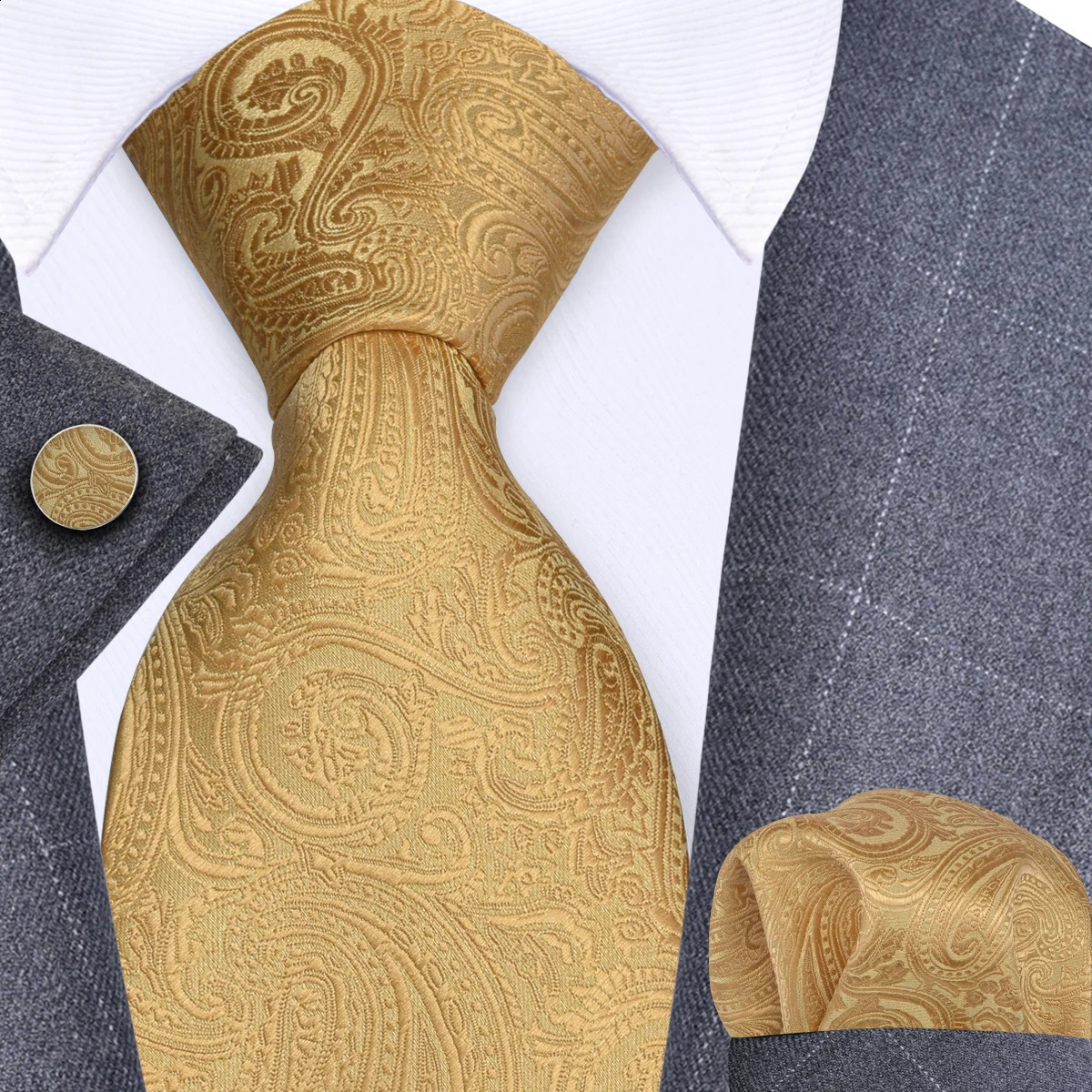 GUSLESON 8cm Blue Black Pink Men Ties Pocket Square Cufflinks Set Paisley Silk Necktie Wedding Business Gift Tie Accessories 260617 - view 6