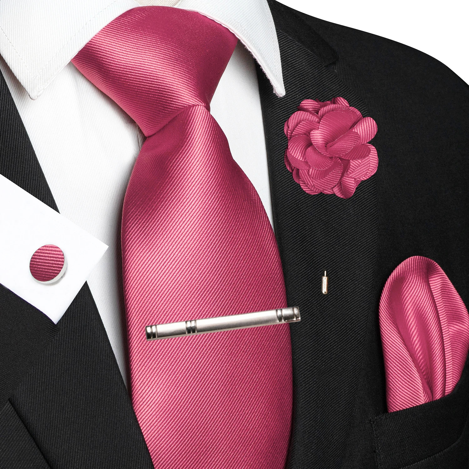JEMYGINS Blue Solid Wedding Tie For Men Handky Cufflink Brooch Gift Mens Elegant Necktie Fashion Business Party Dropshiping 260617 - view 6