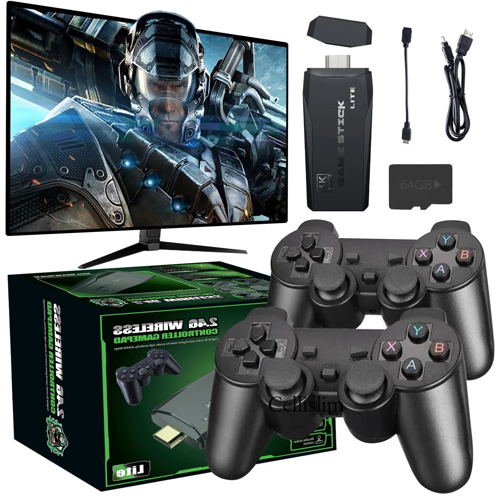 4K 1 M8 Retro Game Console 32G 64Gb 128G With 20 000+ Preloaded Games 2 Player Wireless Controller For Ps1/Gba HDMI TV Stick + - view 4