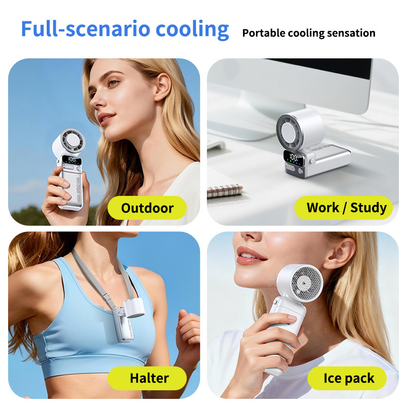 180° Rotatable Semiconductor Cooling Hand Fan 100 Speed Digital Display Cooling Fan