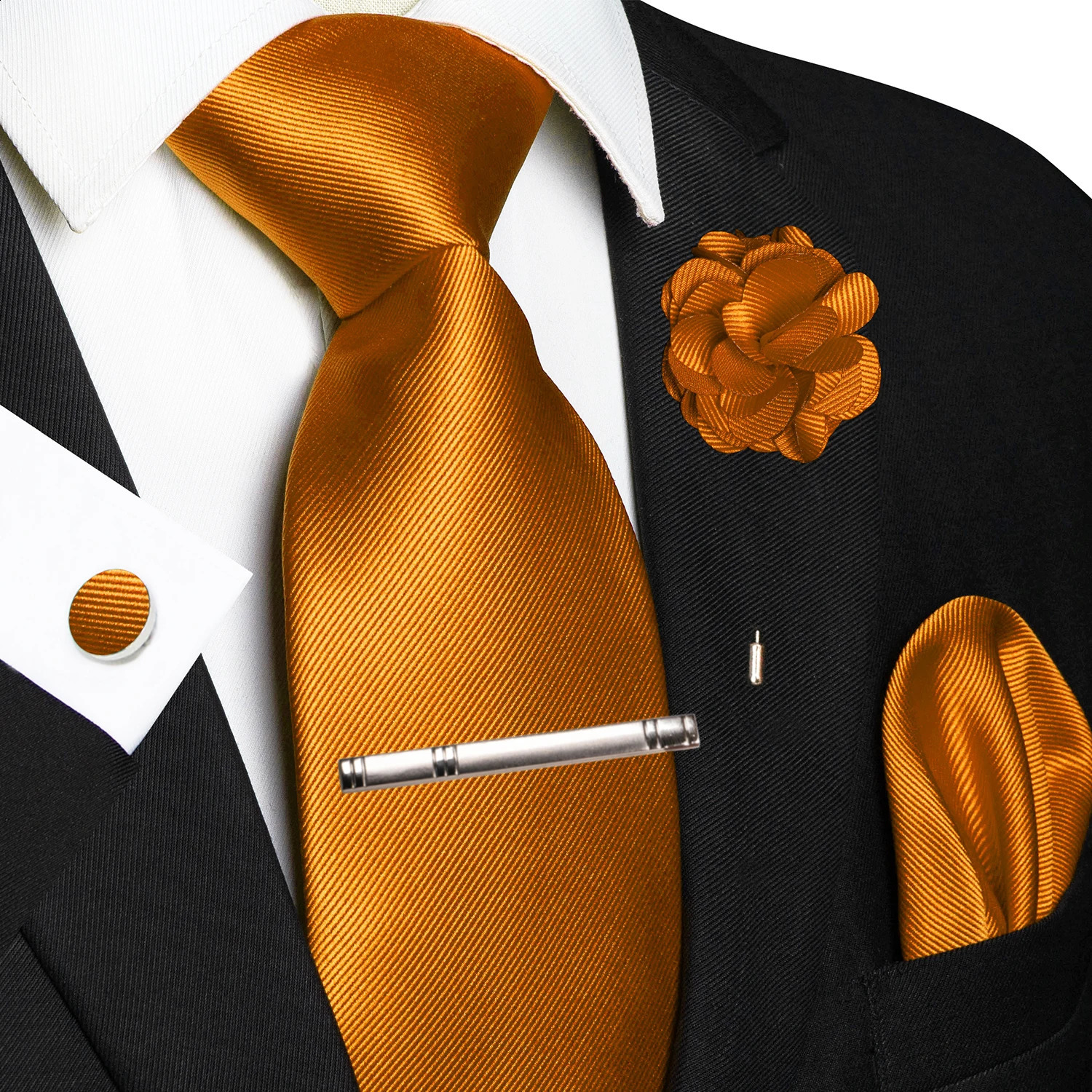 JEMYGINS Blue Solid Wedding Tie For Men Handky Cufflink Brooch Gift Mens Elegant Necktie Fashion Business Party Dropshiping 260617 - view 3