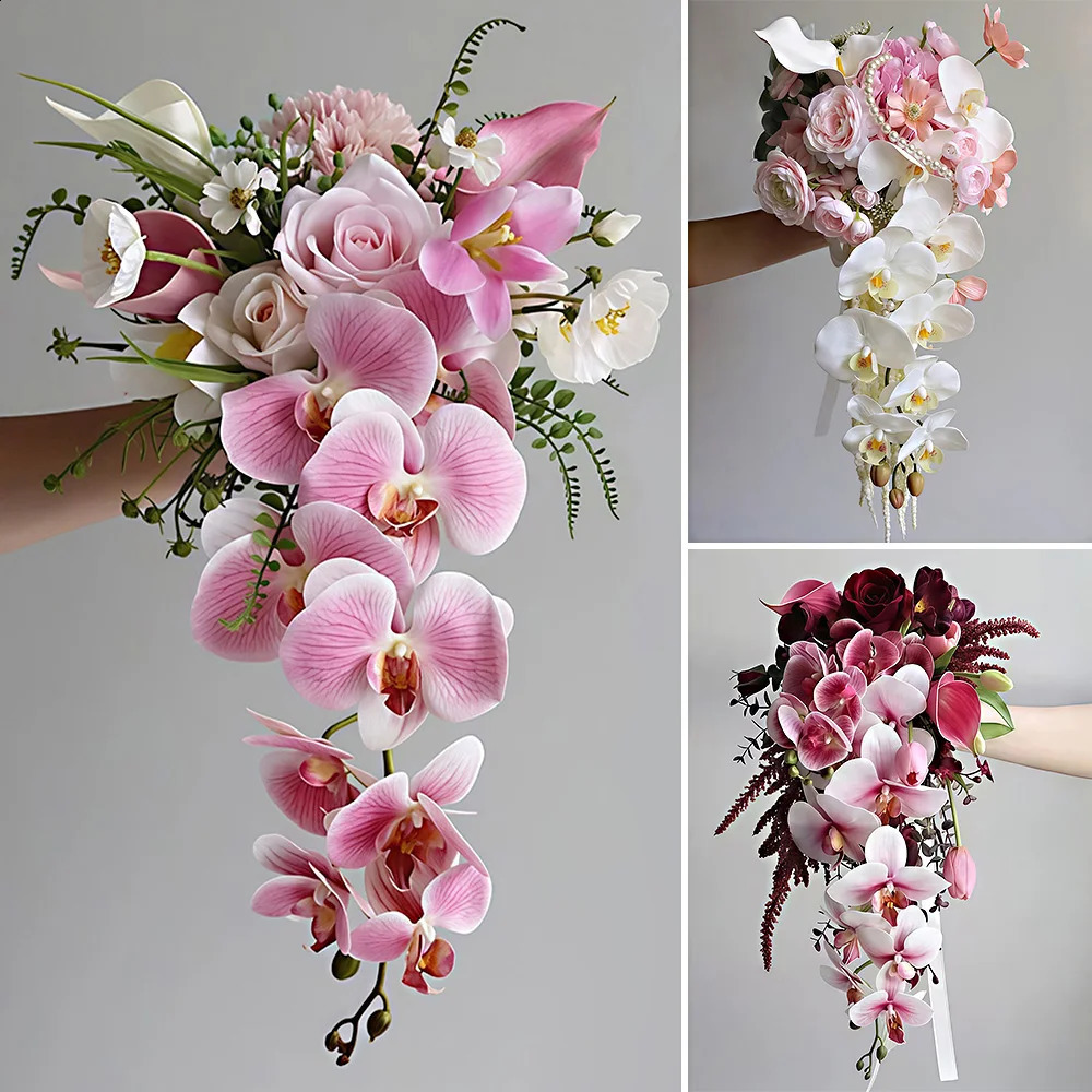Waterfall Cascading Wedding Bouquet Artificial Flowers Bridal Bridesmaid Bouquet for Wedding Bridal Shower Party Decorations 260615