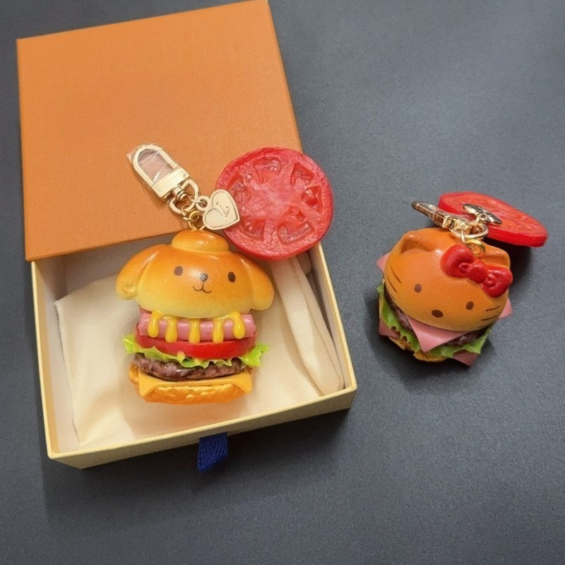 Designer Jewelry Keychain Creative Realistic Puppy Hamburger Keychain Keychain Jewelry Accessory