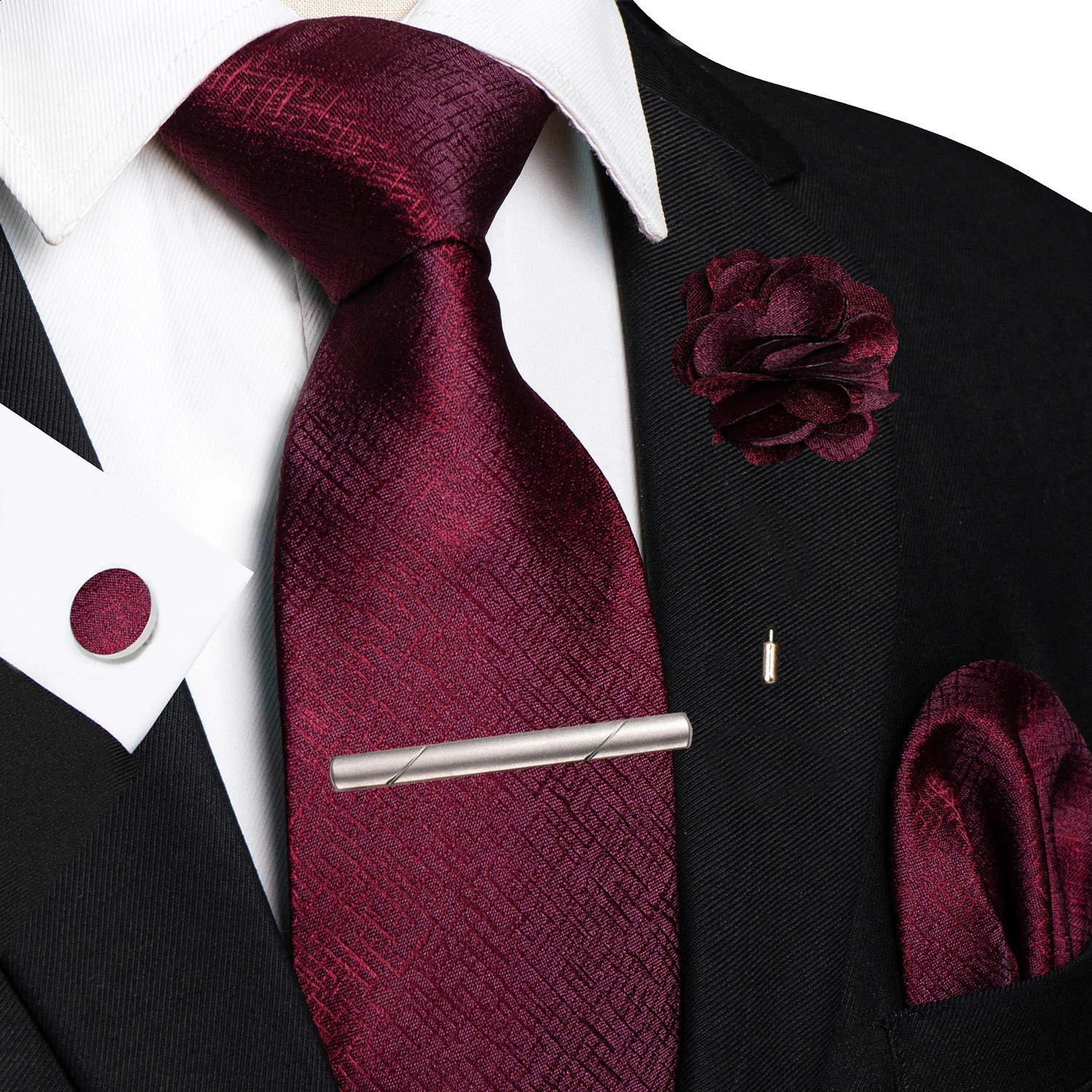 Brown Yellow Plaid Ties For Men y 8cm Silk Tie Pin Pocket Square Cufflinks Tie Clip Set Business Party Wedding Accessories 260617 - view 5