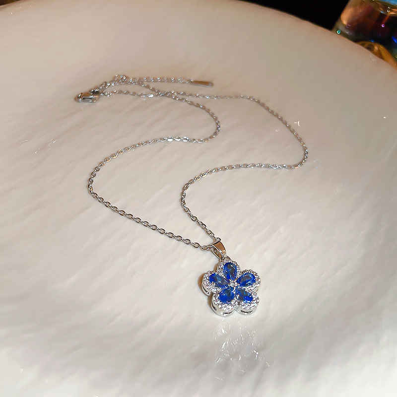 Silver Needle Micro Inlaid Zircon Blue Flower Personality Versatile Sweet Forest Style Earrings for Women - view 8
