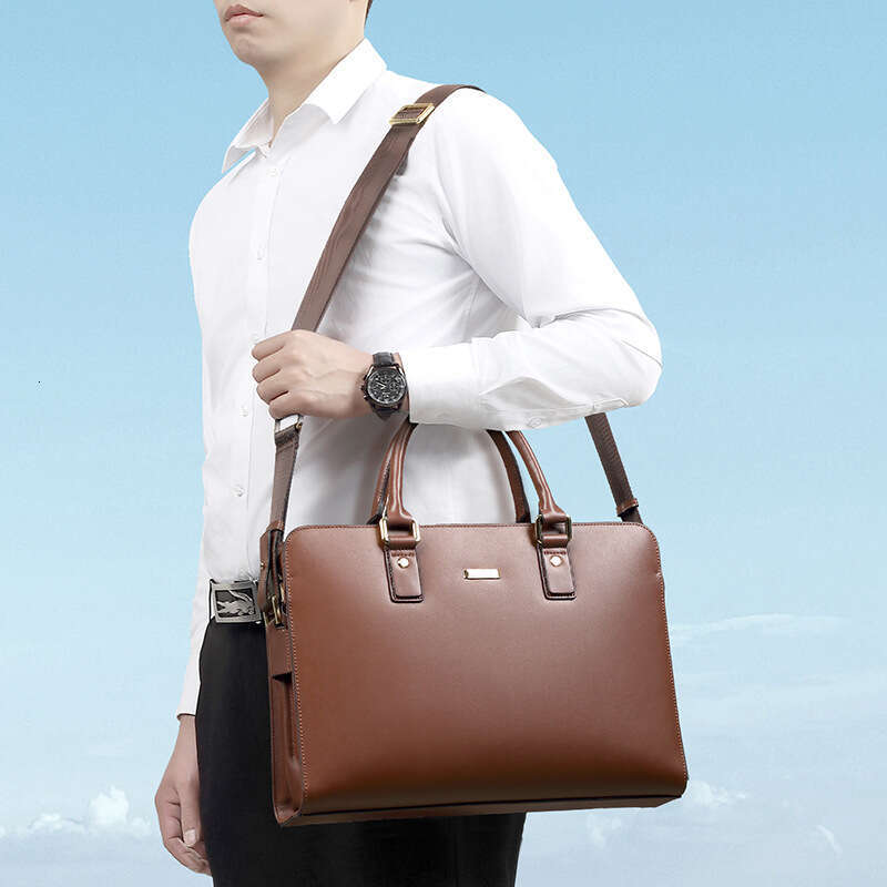 Men Genuine Cowhide Leather Laptop Bag Briefcase Horizontal Large Capacity Business Handbag For Commuting SENYY