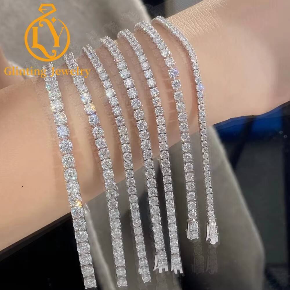 Certified 9K 10K 14K 18K White Gold Fine Jewelry Tennis Bracelet 2mm-5mm Lab Grown Diamonds Paving Diamond Bracelet Bangle - view 3