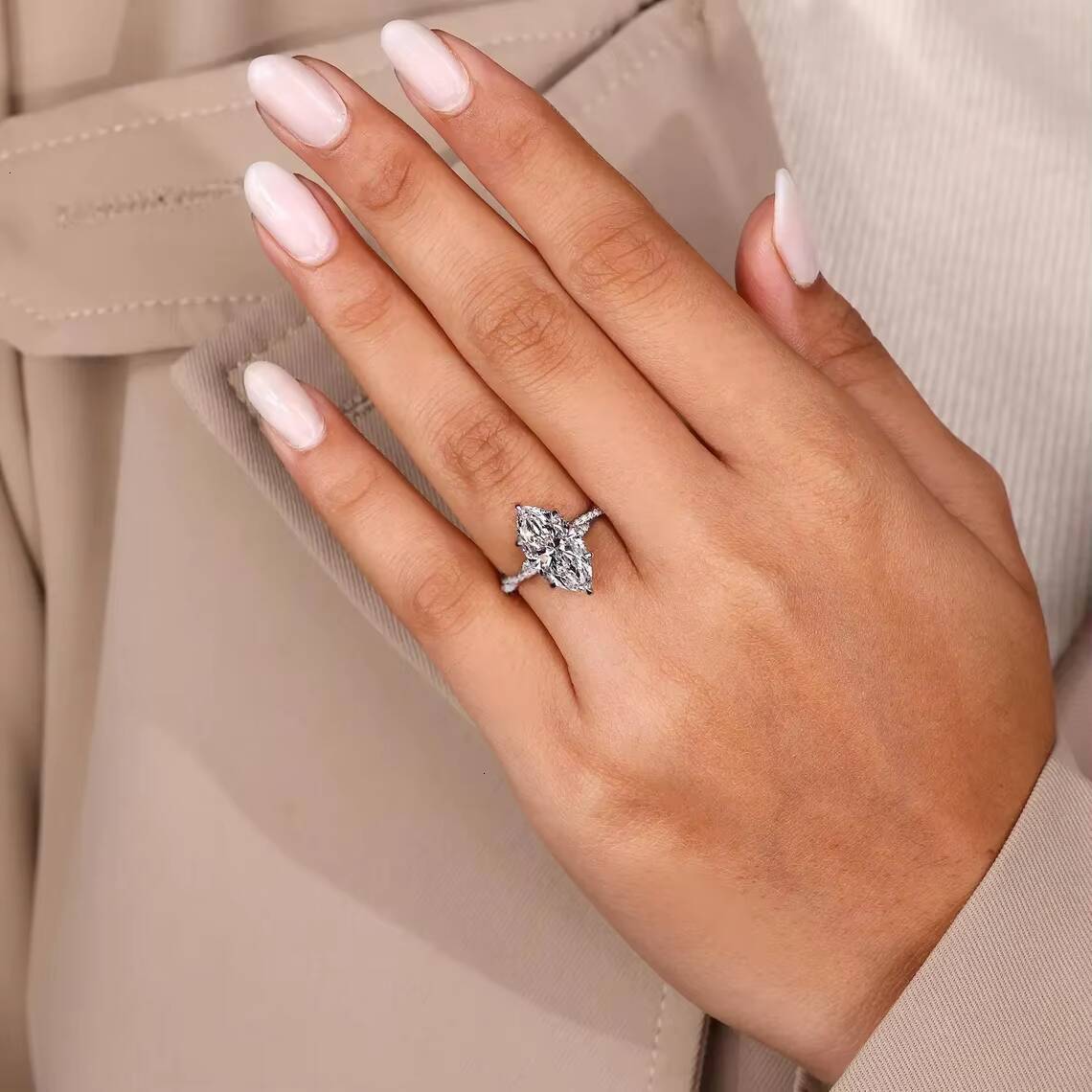 IGI Certified 4CT 5CT Lab Grown Diamond Engagement Wedding Ring Custom Hidden Halo Marquise Twisted Pave Infinity Twist Style - view 7