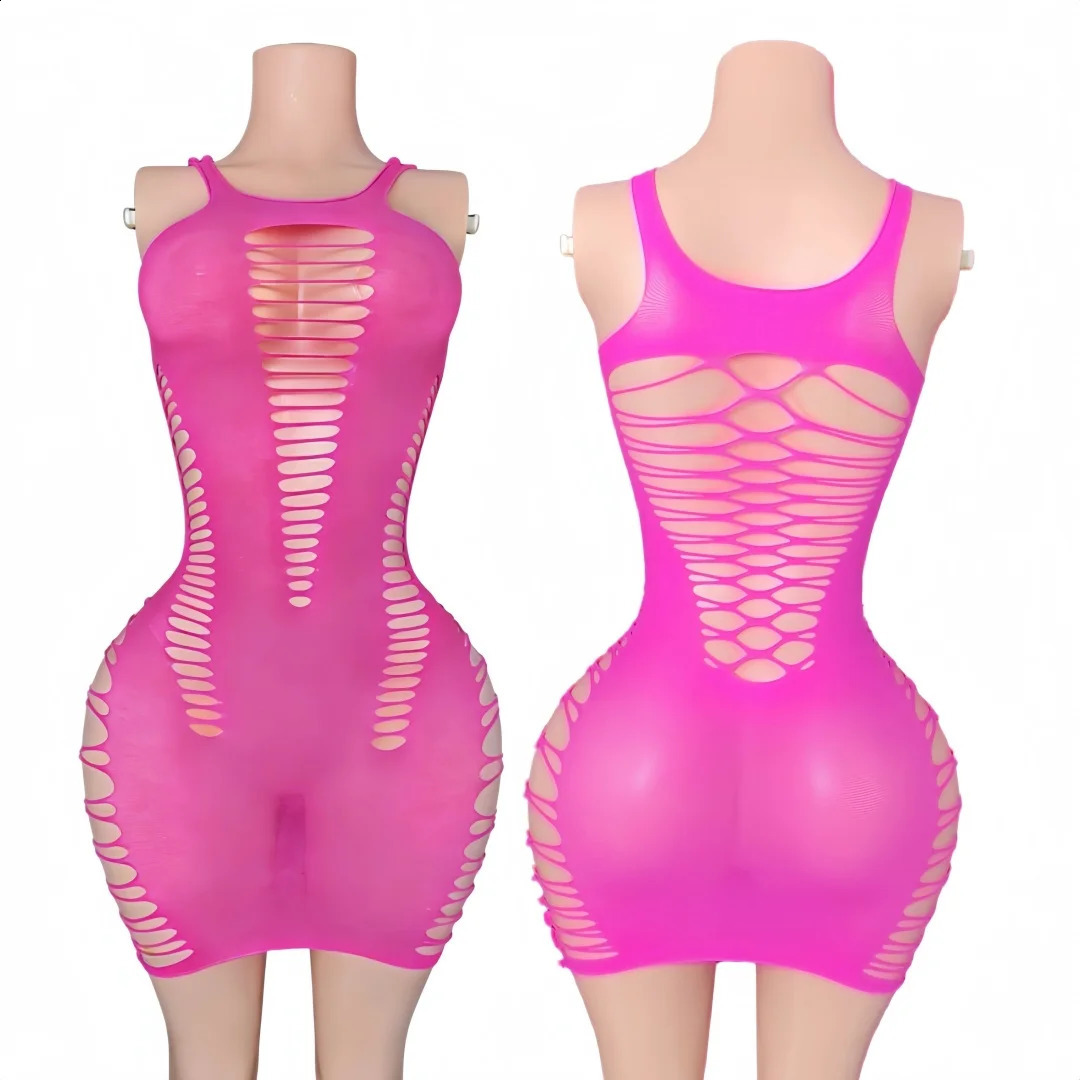 Womens Tight NightClub Hollow Out Mesh Dress Sexy Fashion Lingerie Plus size Transparent Short Stretch Bodycon Nightdress 260618 - view 5