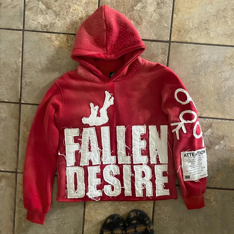 European American High Street Fashion Letter Patch Embroidered Hooded Top Y2K Retro Hip Hop Loose Leisure Mens Hoodie y260611 - view 4
