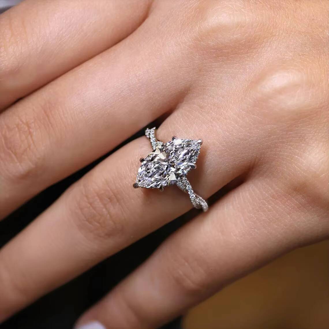 IGI Certified 4CT 5CT Lab Grown Diamond Engagement Wedding Ring Custom Hidden Halo Marquise Twisted Pave Infinity Twist Style - view 6
