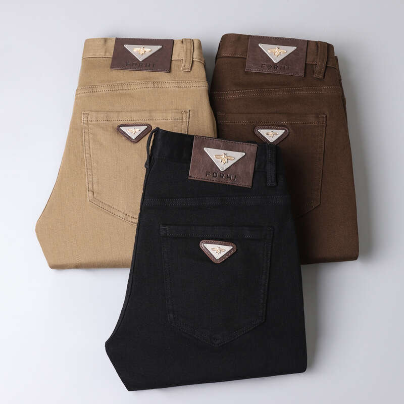 Brown Denim Jeans For Men, European Fashion Stylish High-End Business Men's Wear, Casual Versatile Trendy Solid Color Slim-Fit Pants - view 4