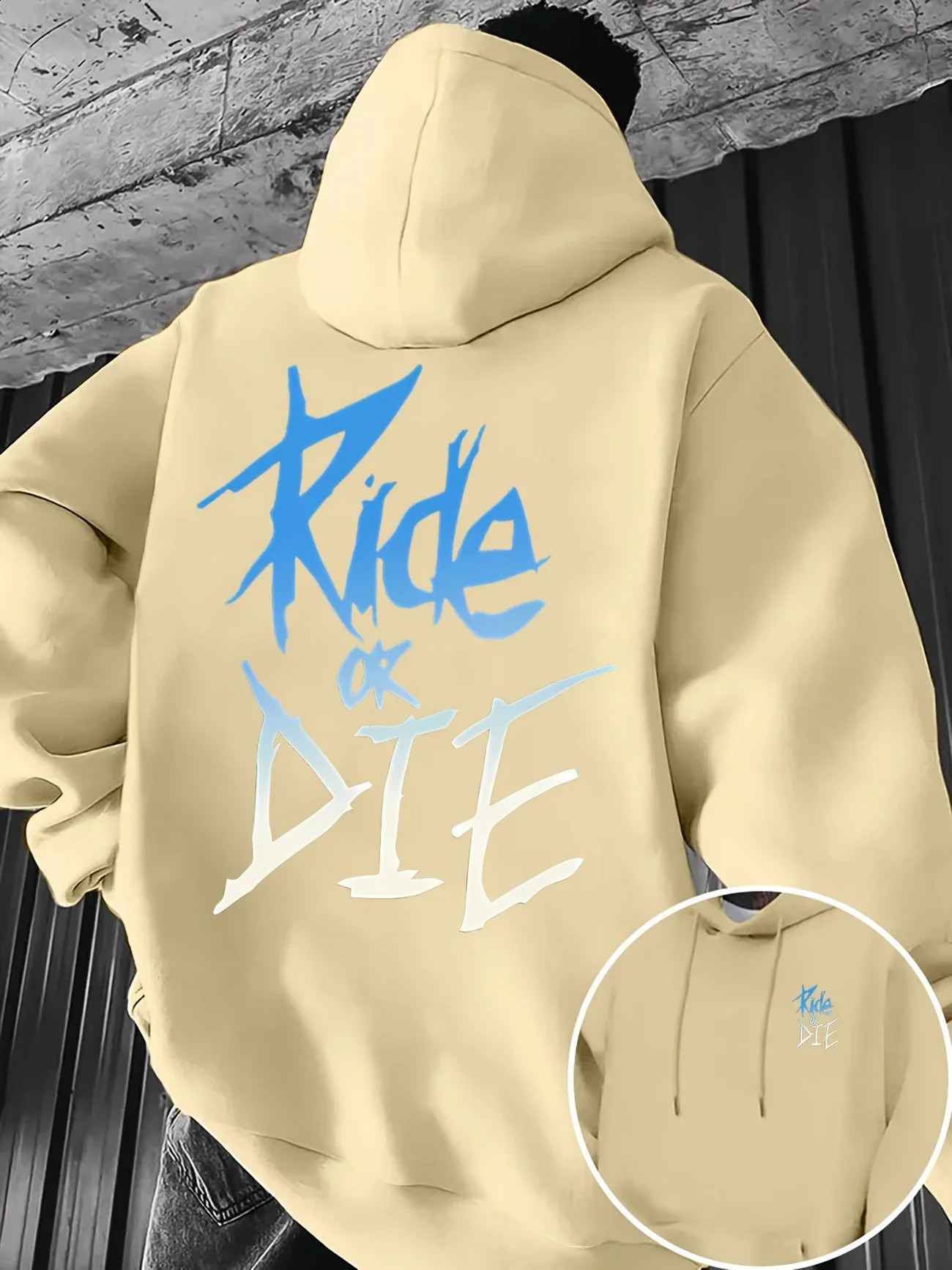 Mens Hoodie with Ride or Die Lettering Print Adult Pullover Sweatshirt Street Casual Comfortable HipHop Long Sleeve Top y260611 - view 5