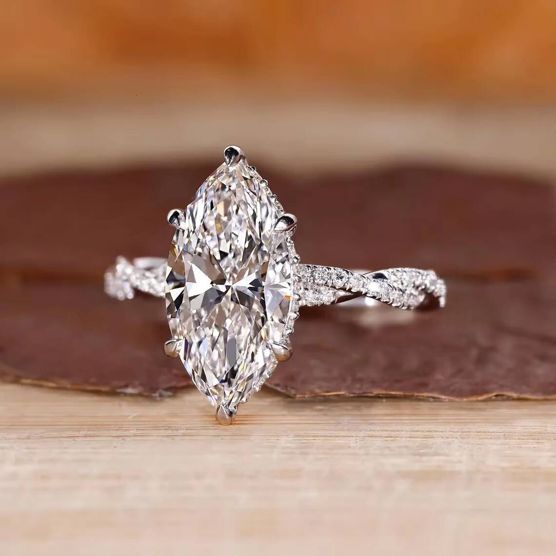 IGI Certified 4CT 5CT Lab Grown Diamond Engagement Wedding Ring Custom Hidden Halo Marquise Twisted Pave Infinity Twist Style - view 3