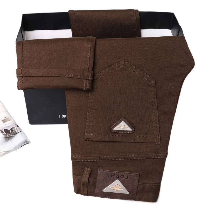 Brown Denim Jeans For Men, European Fashion Stylish High-End Business Men's Wear, Casual Versatile Trendy Solid Color Slim-Fit Pants - view 6