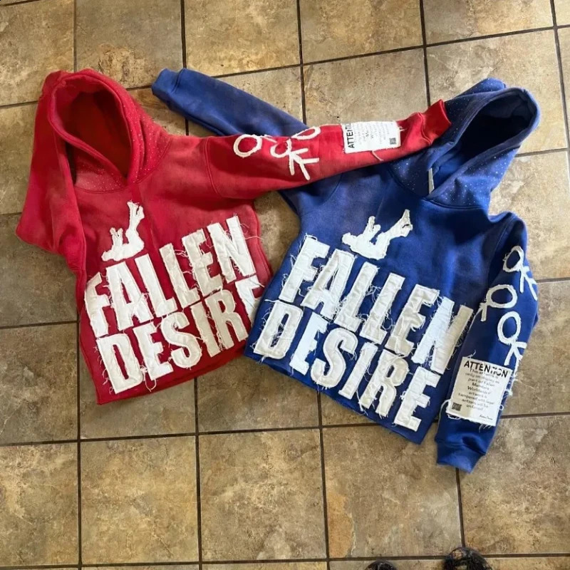 European American High Street Fashion Letter Patch Embroidered Hooded Top Y2K Retro Hip Hop Loose Leisure Mens Hoodie y260611 - view 3