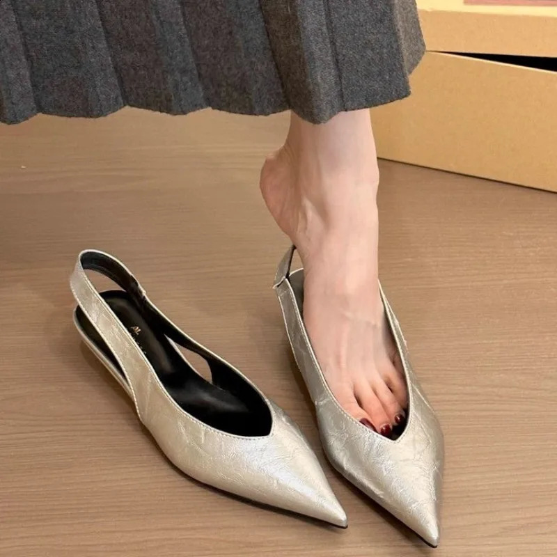 Spring Women Sandal Fashion Pointed Toe Shallow Slip on Ladies Slingback Shoes Low Wedge Heel Mules 260625 - view 4