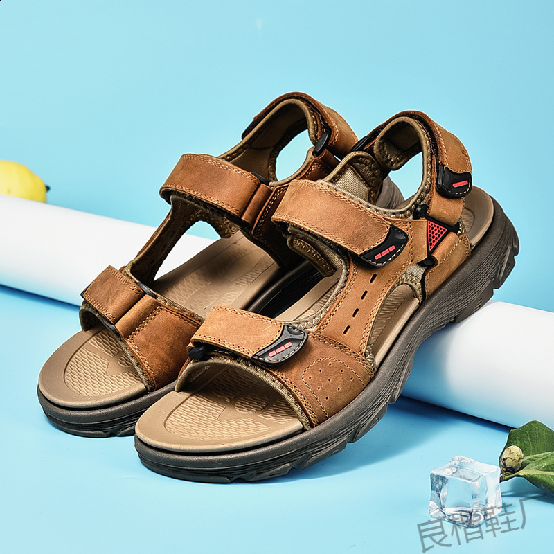 Mens Sports Sandals Outdoor Hiking Waterproof Beach Sports Mens Sandals Summer Open Toe Adjustable Laces 260107