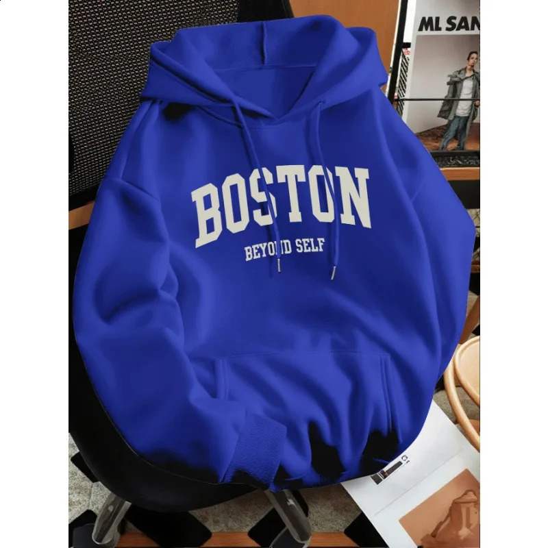 Mens Bostoninspired letter print premium retro hooded sweatshirt regular fit collar solid color graphic y260611 - view 7