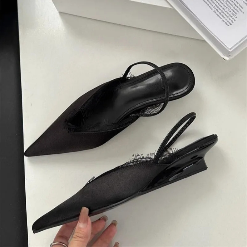 Shoes Female Closed Toe Womens Sandals Fashion Dress Sandals Women Pointed Toe Slip on Low Heel Lace Shoes Women 260625 - view 3
