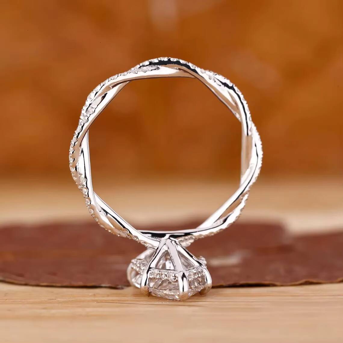 IGI Certified 4CT 5CT Lab Grown Diamond Engagement Wedding Ring Custom Hidden Halo Marquise Twisted Pave Infinity Twist Style - view 5