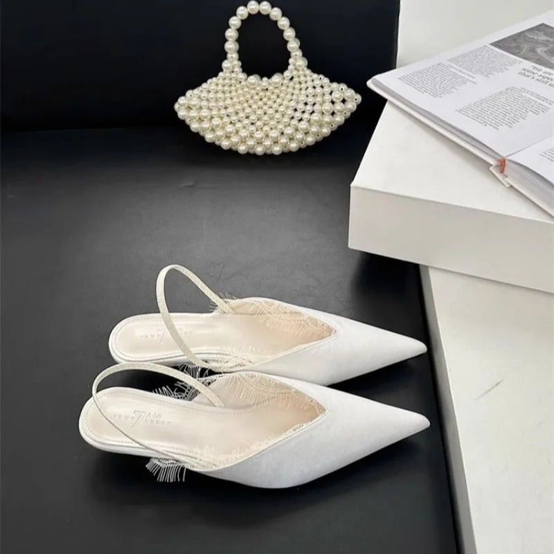 Shoes Female Closed Toe Womens Sandals Fashion Dress Sandals Women Pointed Toe Slip on Low Heel Lace Shoes Women 260625 - view 6