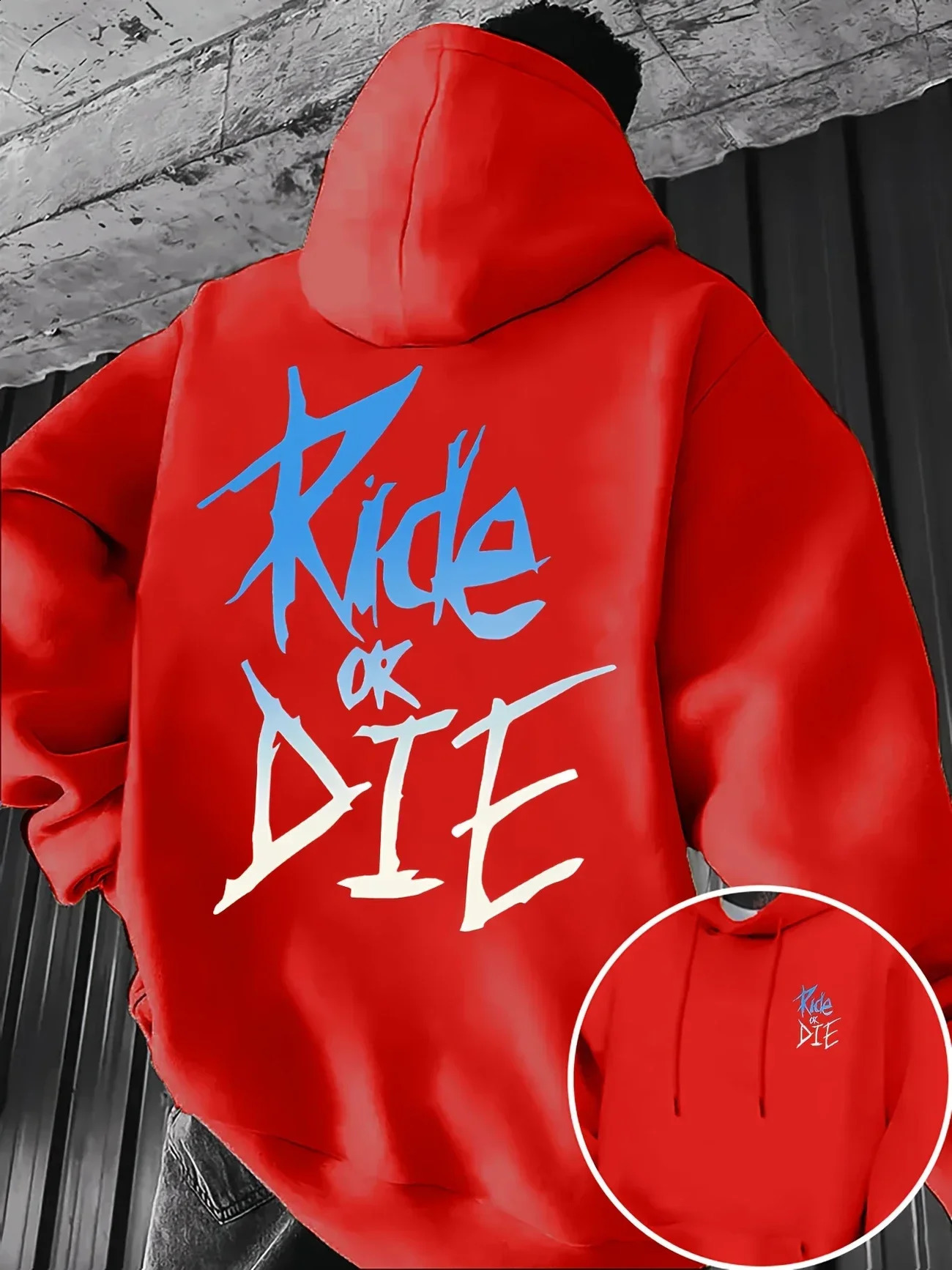 Mens Hoodie with Ride or Die Lettering Print Adult Pullover Sweatshirt Street Casual Comfortable HipHop Long Sleeve Top y260611 - view 6