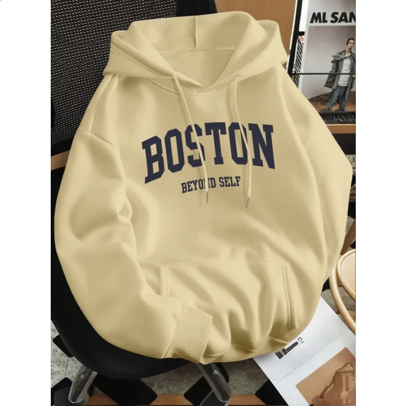 Mens Bostoninspired letter print premium retro hooded sweatshirt regular fit collar solid color graphic y260611 - view 6