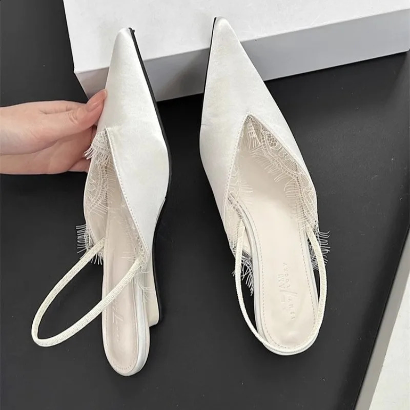 Shoes Female Closed Toe Womens Sandals Fashion Dress Sandals Women Pointed Toe Slip on Low Heel Lace Shoes Women 260625 - view 4