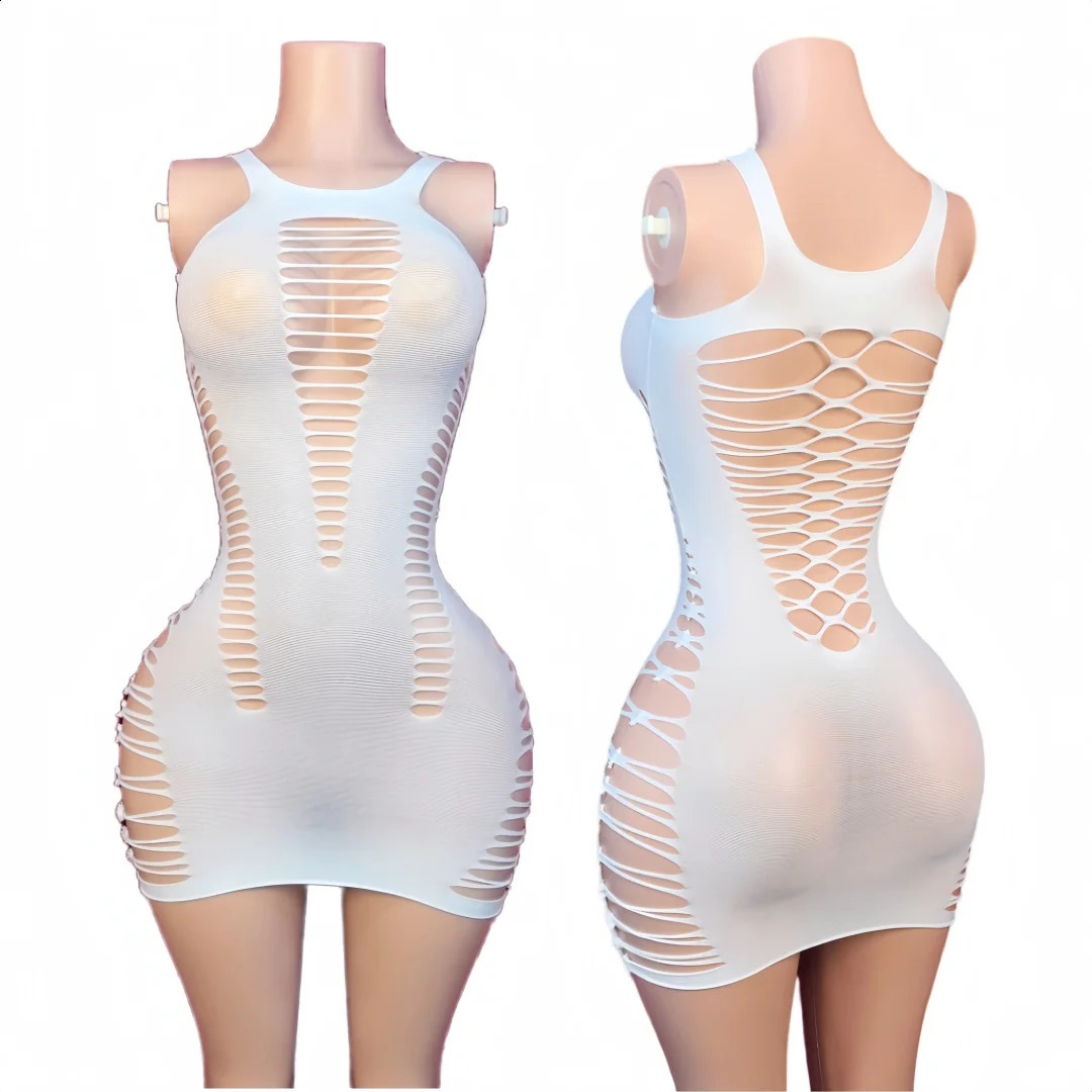 Womens Tight NightClub Hollow Out Mesh Dress Sexy Fashion Lingerie Plus size Transparent Short Stretch Bodycon Nightdress 260618 - view 4