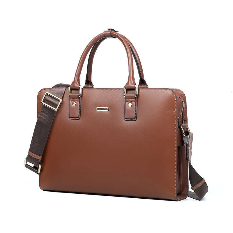 Men Genuine Cowhide Leather Laptop Bag Briefcase Horizontal Large Capacity Business Handbag For Commuting SENYY
